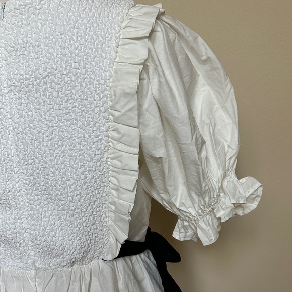 New &Marci White Ruffle Mini Dress- Puffy Sleeves, Bows and Pockets - Picture 4 of 6